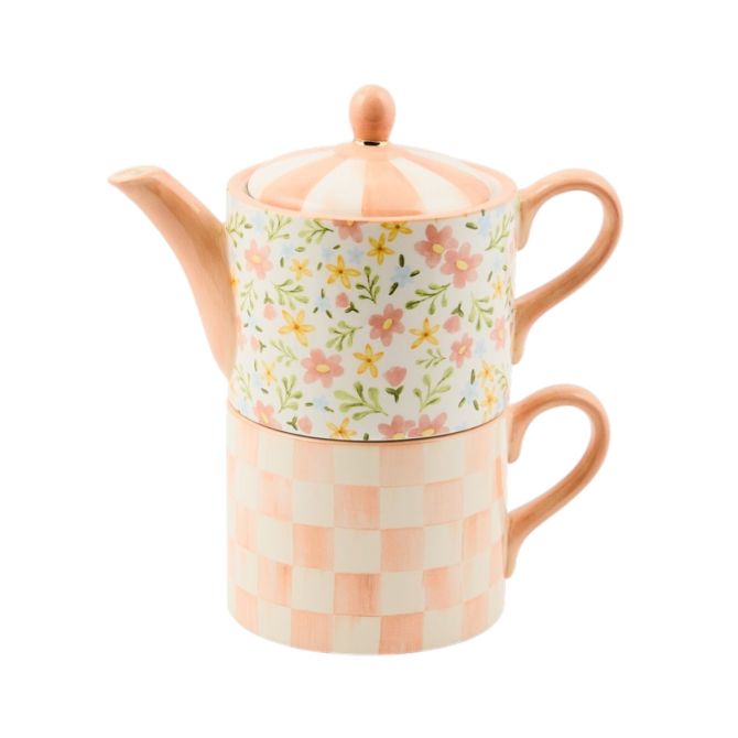 MacKenzie-Childs Ceramic Tea For Me Set, Posie Patch