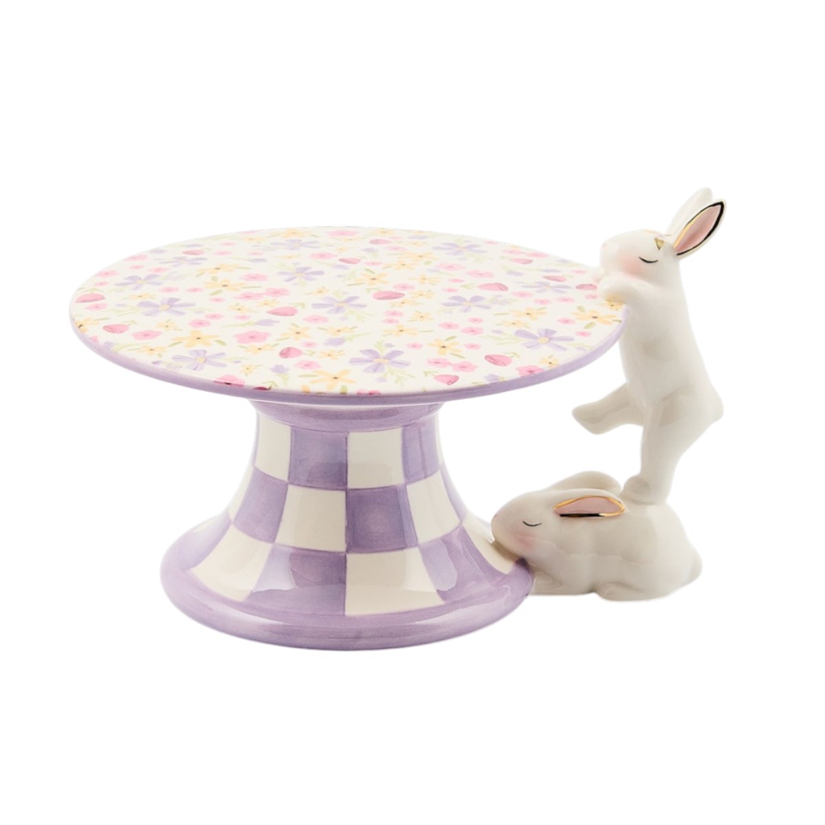 MacKenzie-Childs Mini Bunny Ceramic Pedestal Platter, Posie Patch