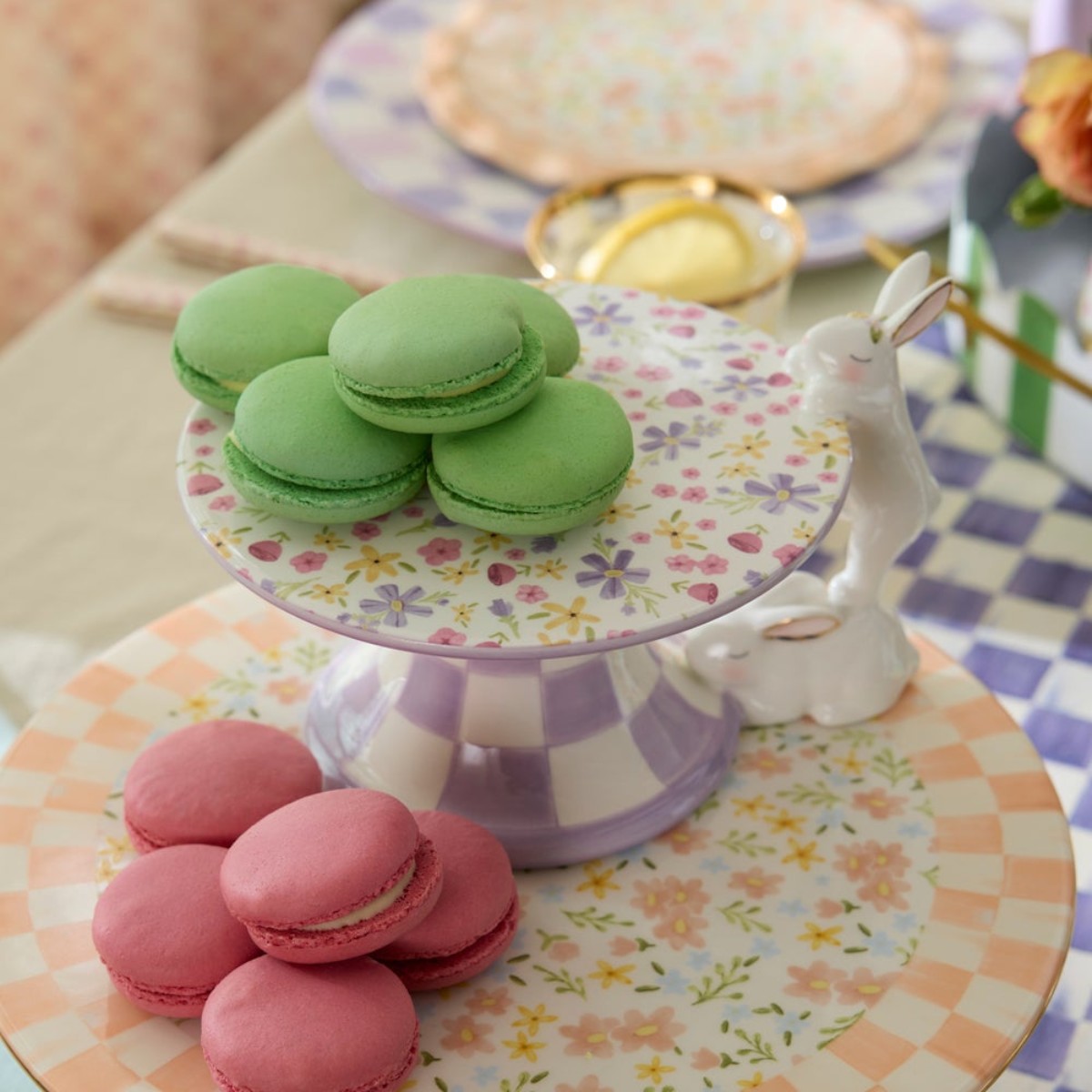 MacKenzie-Childs Mini Bunny Ceramic Pedestal Platter, Posie Patch