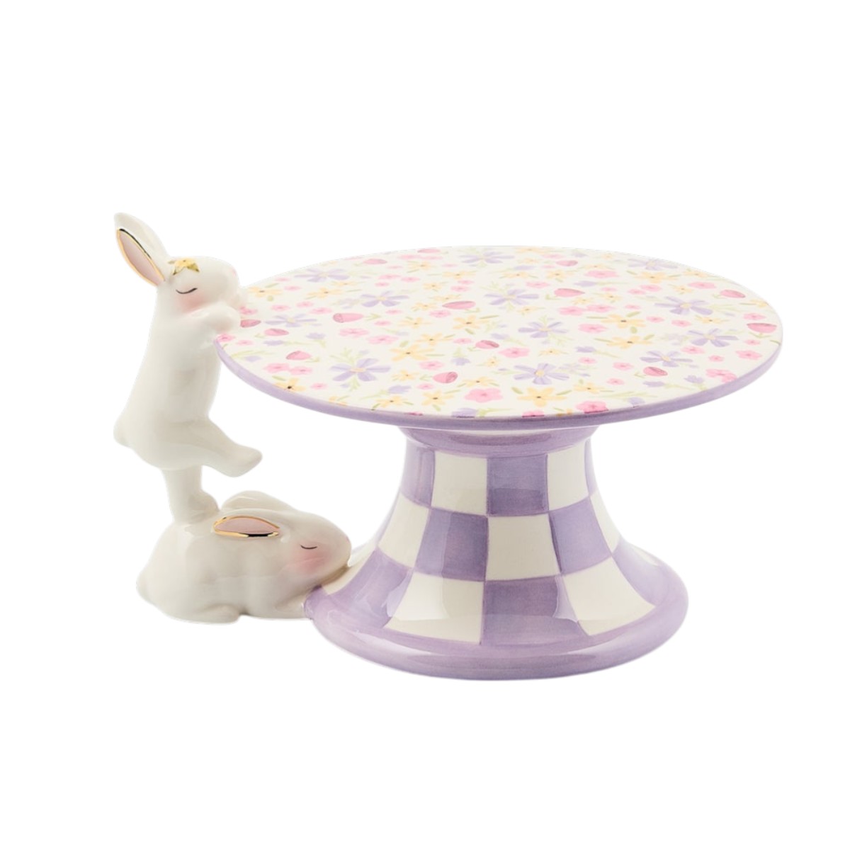 MacKenzie-Childs Mini Bunny Ceramic Pedestal Platter, Posie Patch