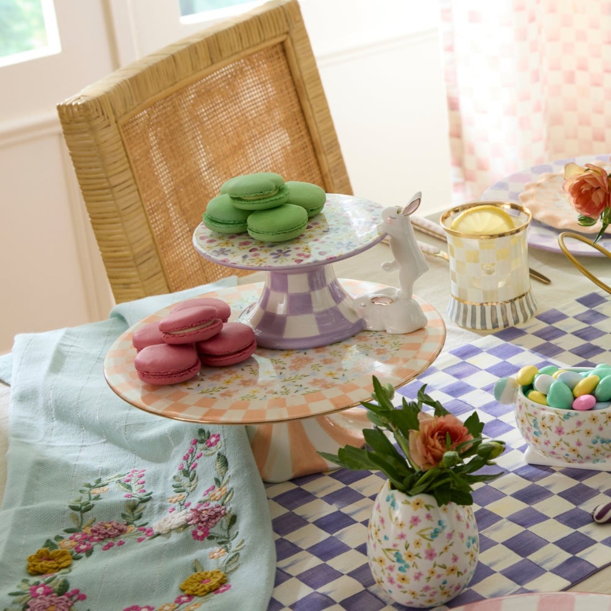 MacKenzie-Childs Mini Bunny Ceramic Pedestal Platter, Posie Patch