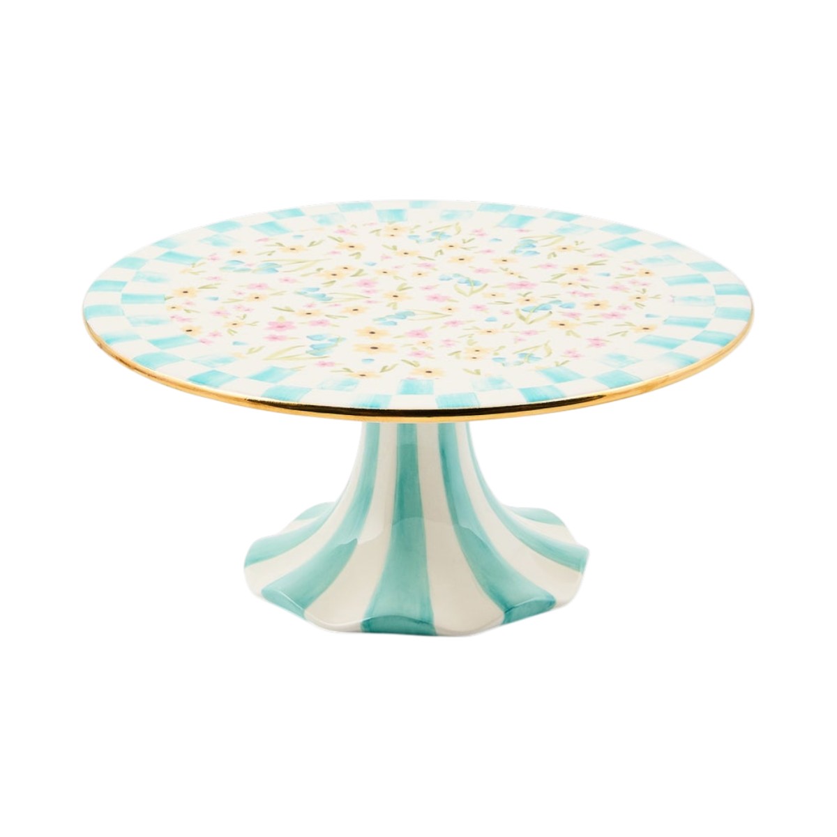 MacKenzie-Childs Small Ceramic Pedestal Platter, Posie Patch