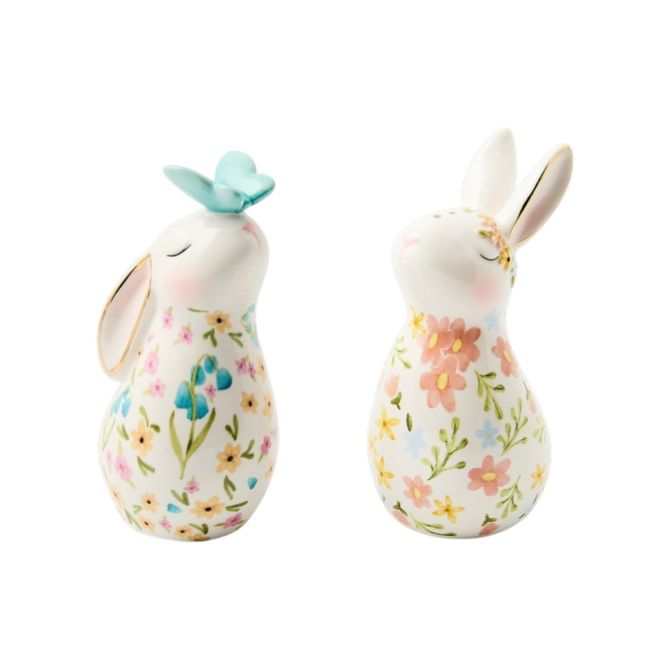 MacKenzie-Childs Rabbit Salt and Pepper Set, Posie Patch