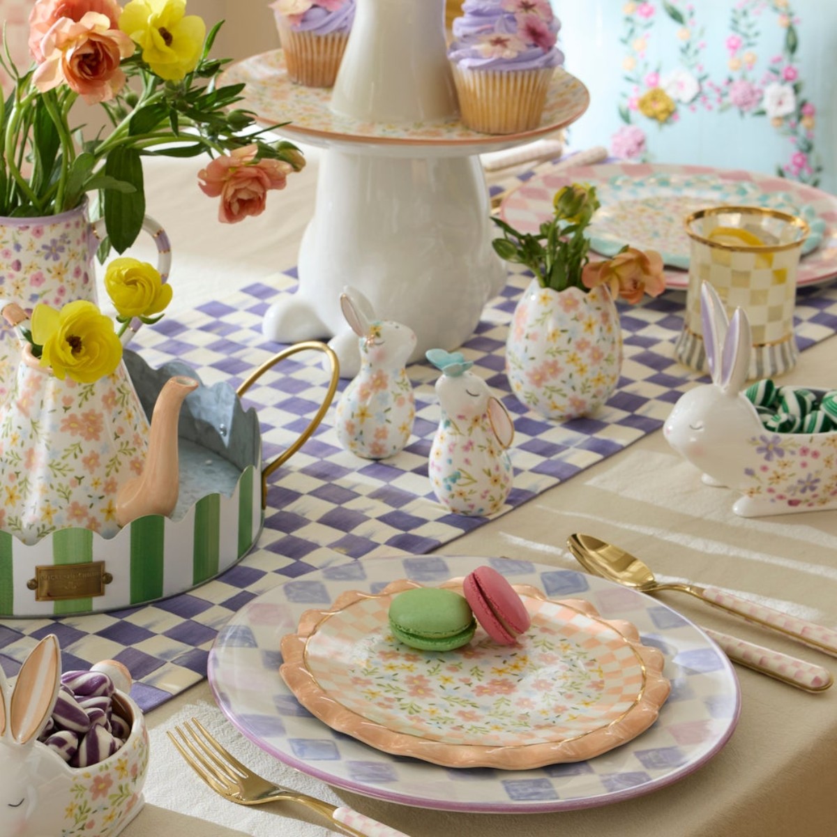 MacKenzie-Childs Rabbit Salt and Pepper Set, Posie Patch