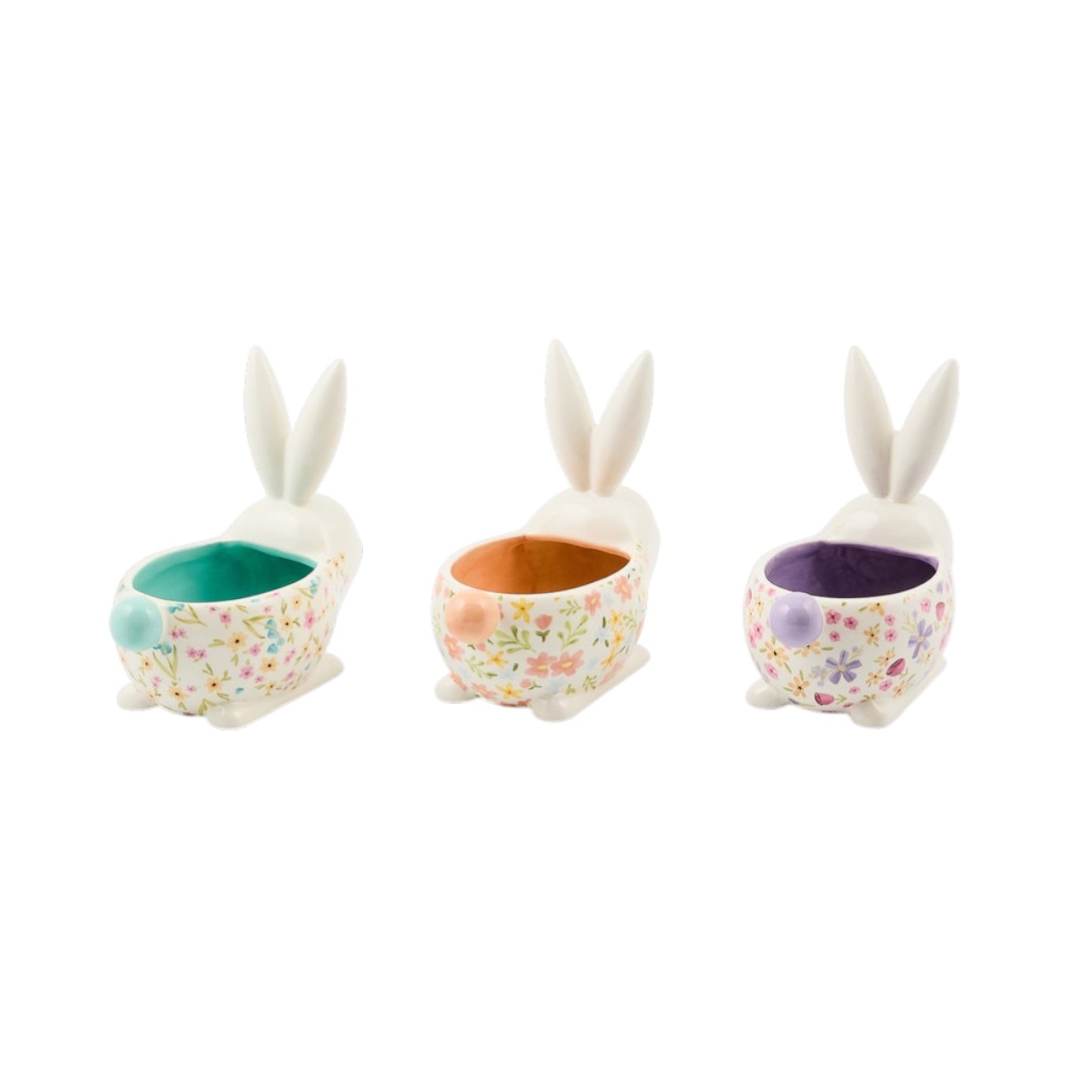 MacKenzie-Childs Set of 3 Ceramic Rabbit Candy Dishes, Posie Patch