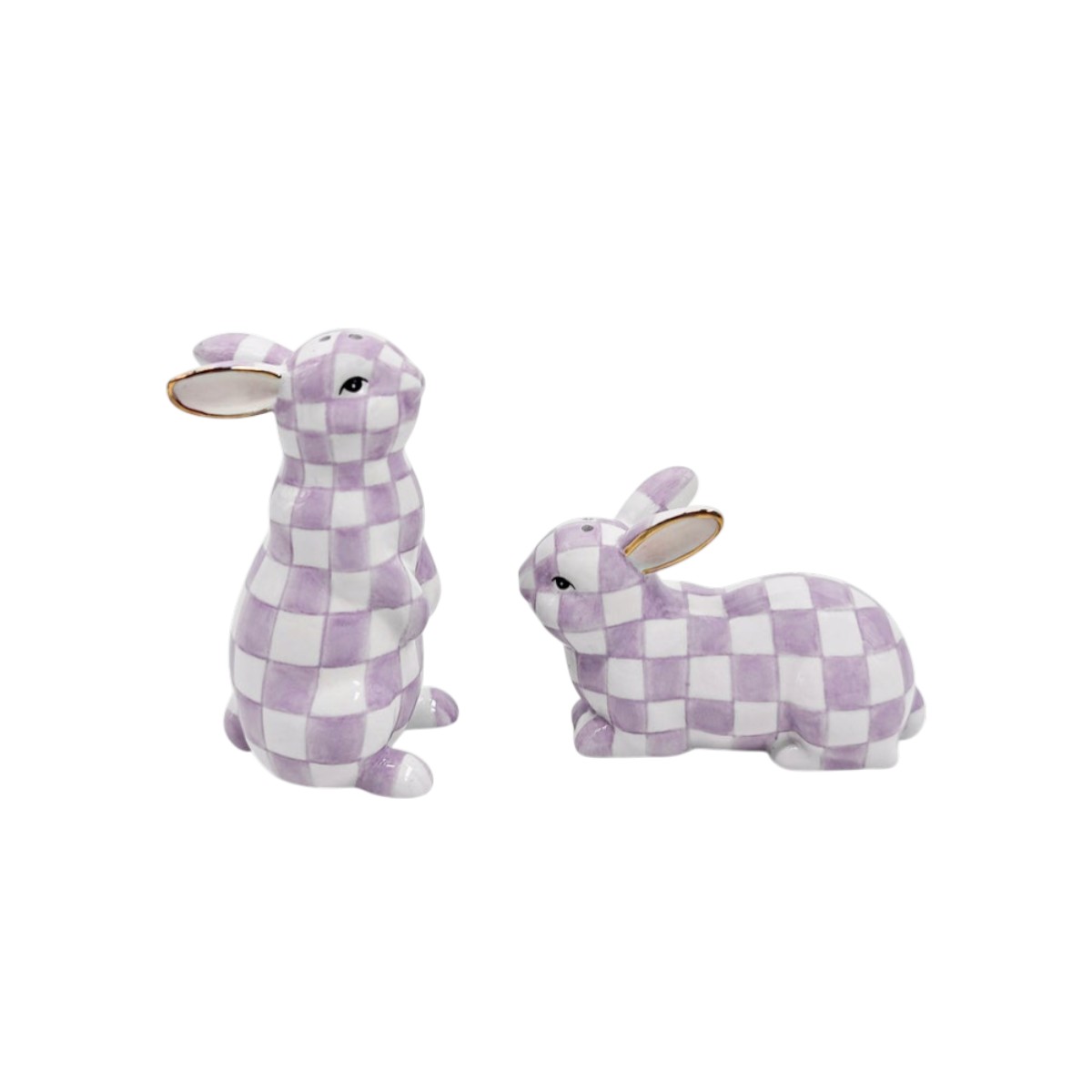 MacKenzie-Childs Bunny Salt and Pepper Set, Violet Check