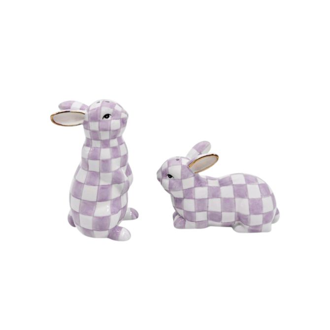 MacKenzie-Childs Bunny Salt and Pepper Set, Violet Check