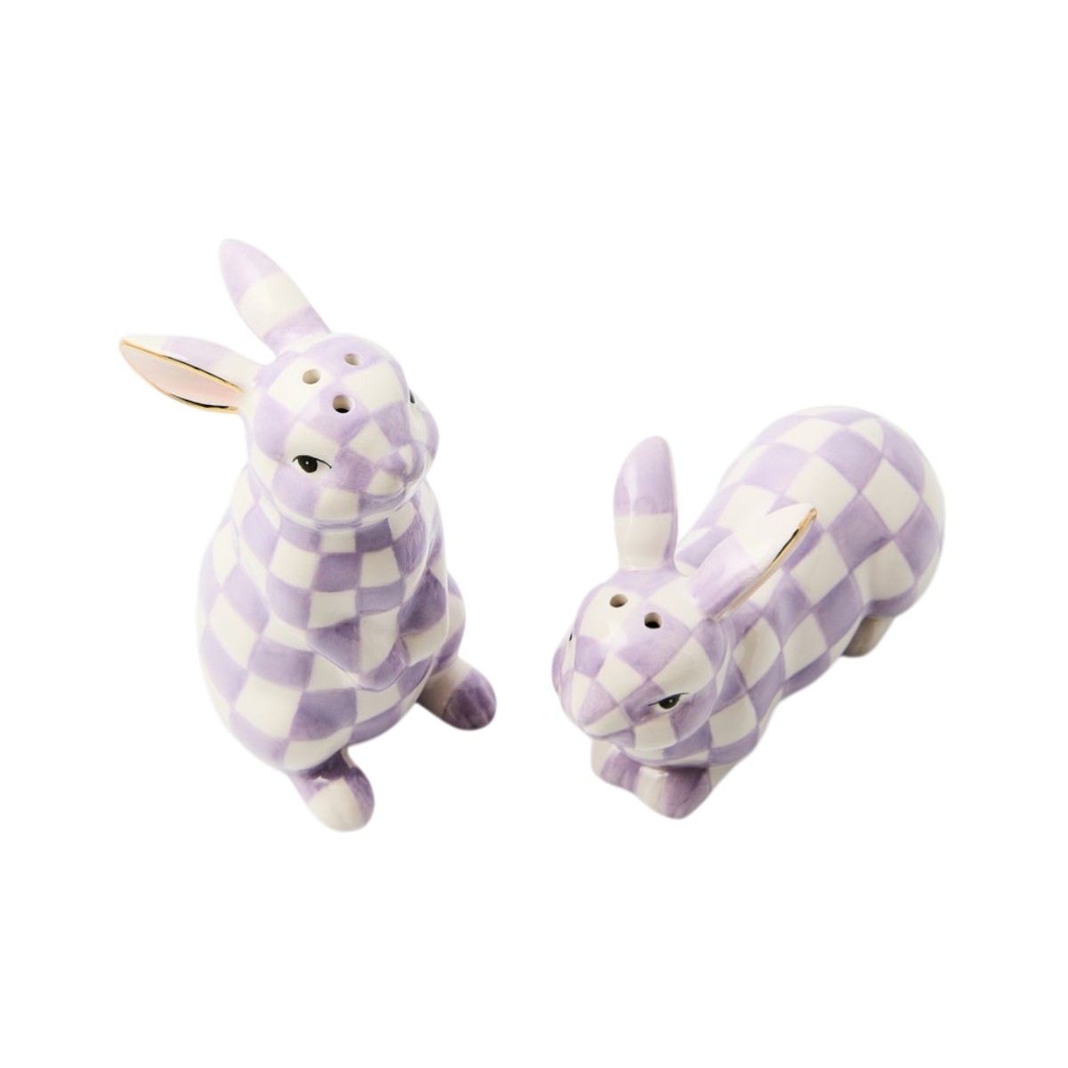 MacKenzie-Childs Bunny Salt and Pepper Set, Violet Check