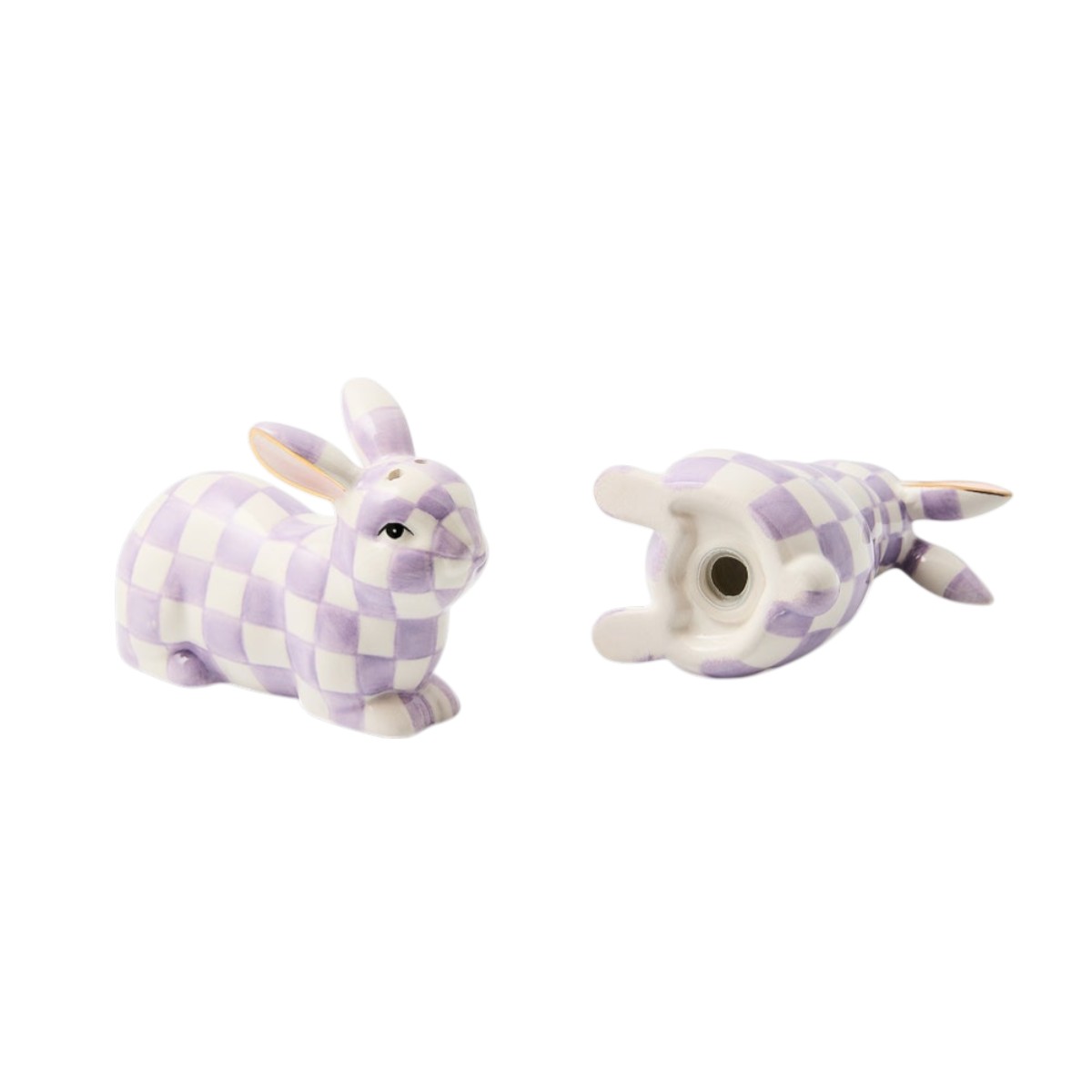 MacKenzie-Childs Bunny Salt and Pepper Set, Violet Check