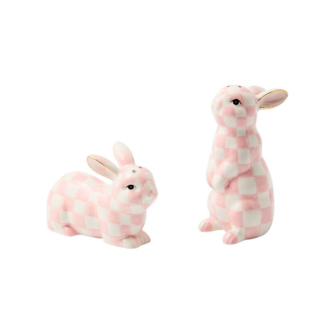 MacKenzie-Childs Bunny Salt and Pepper Set, Rosy Check