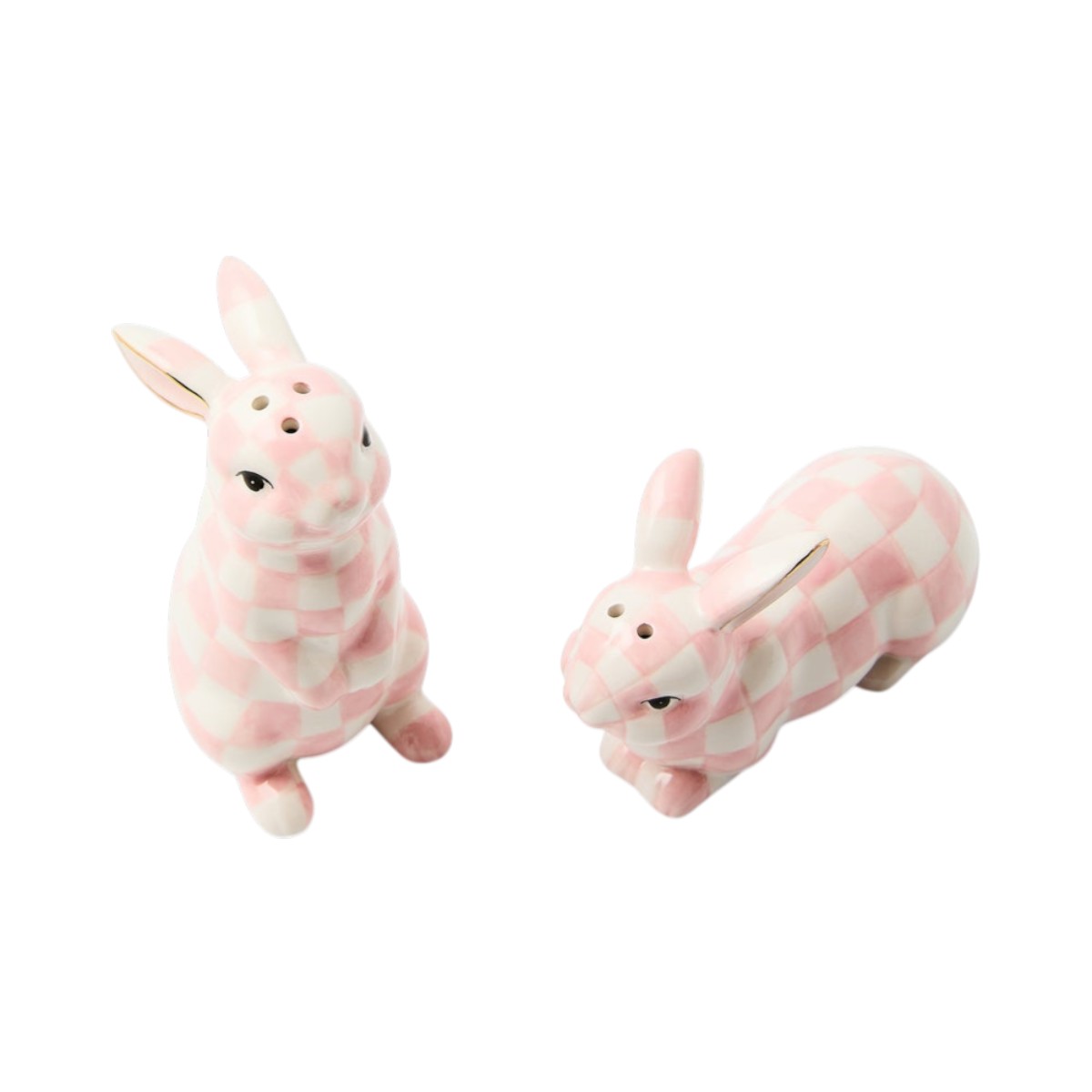 MacKenzie-Childs Bunny Salt and Pepper Set, Rosy Check