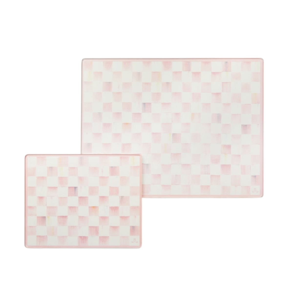 MacKenzie-Childs Set of 2 Glass Cutting Boards, Rosy Check