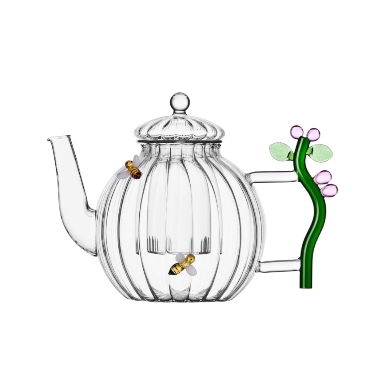 Ichendorf Optic Pink Flower and Bee Glass Teapot