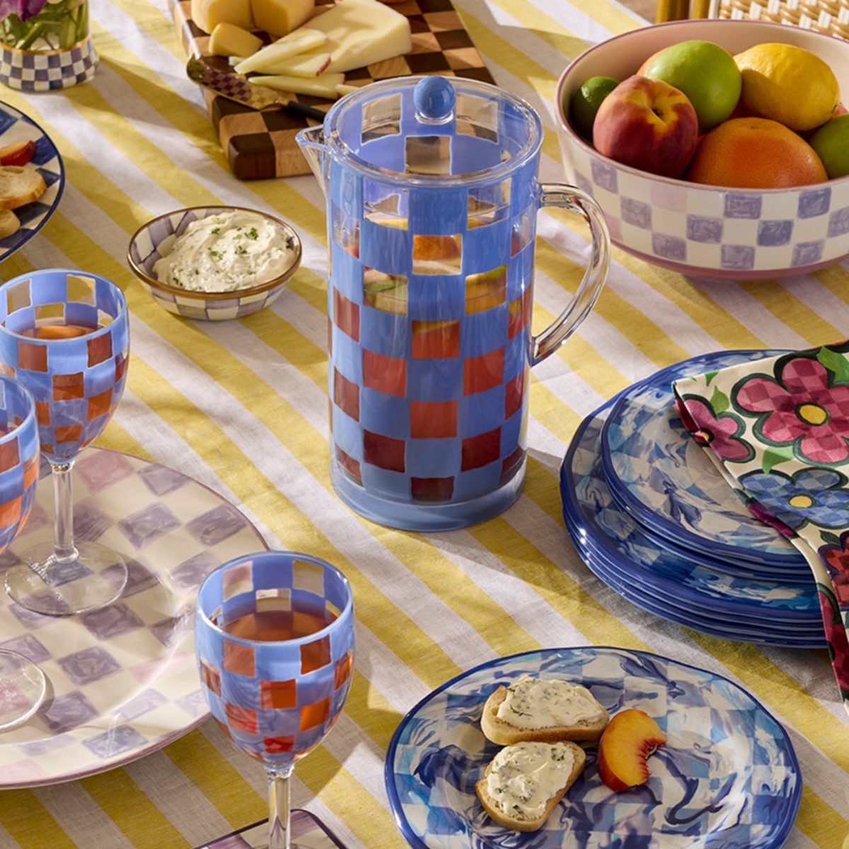 MacKenzie-Childs Acrylic Pitcher, Blue Check