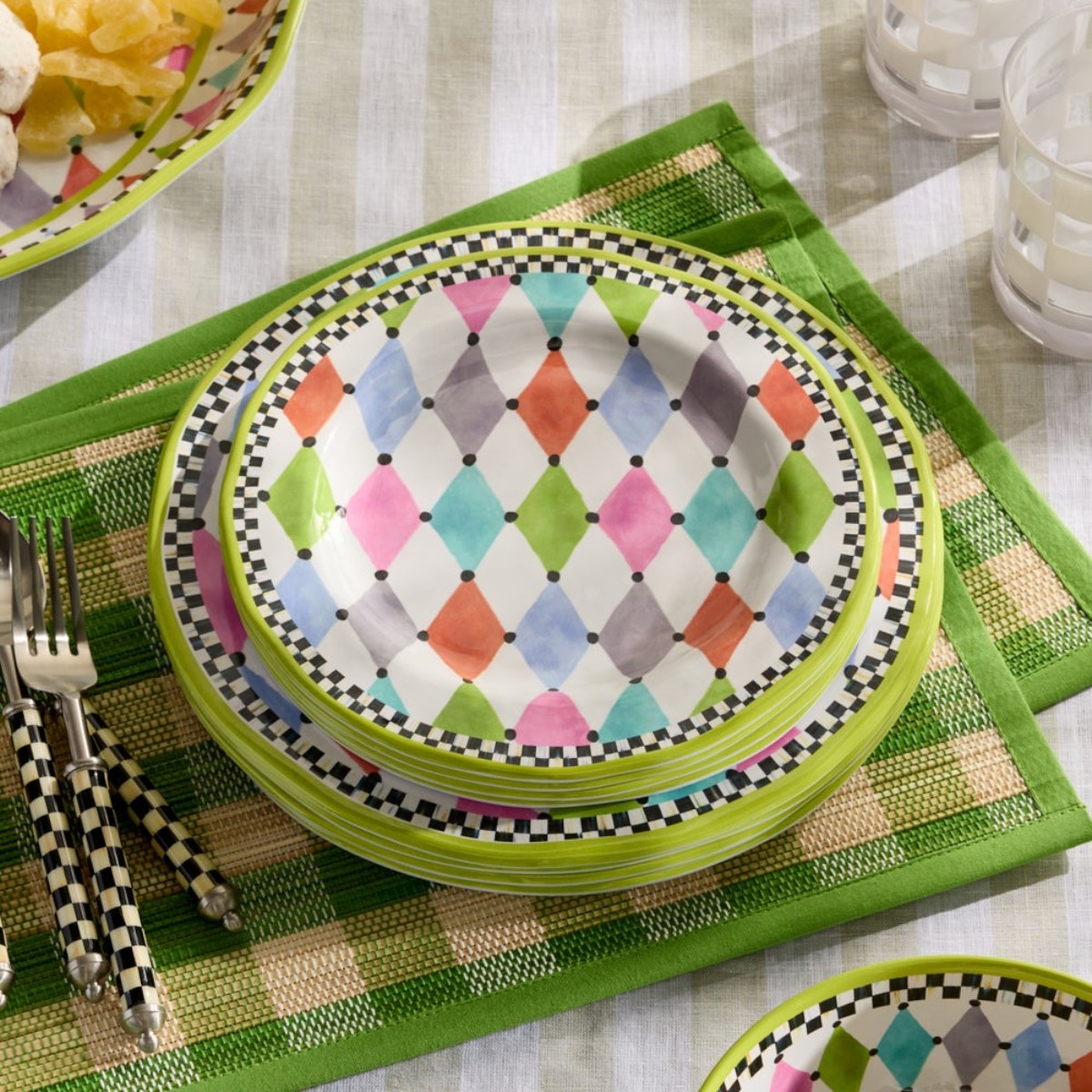 MacKenzie-Childs Palm Springs Melamine Dinner Plates, Set of 4