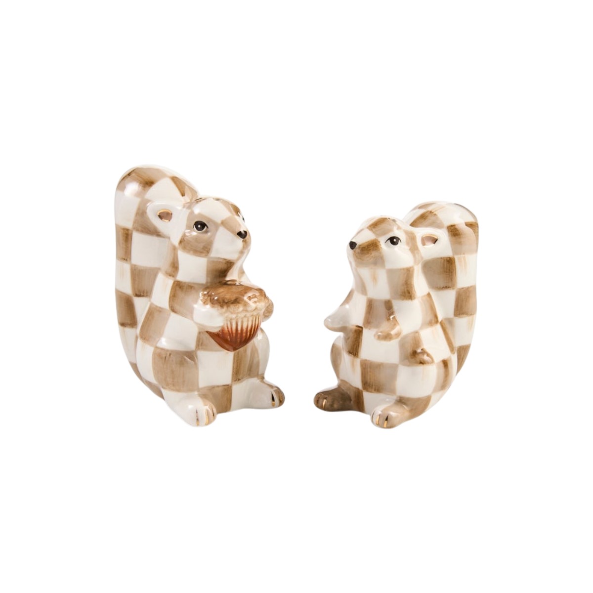 MacKenzie-Childs Mocha Check Squirrel Salt and Pepper Set