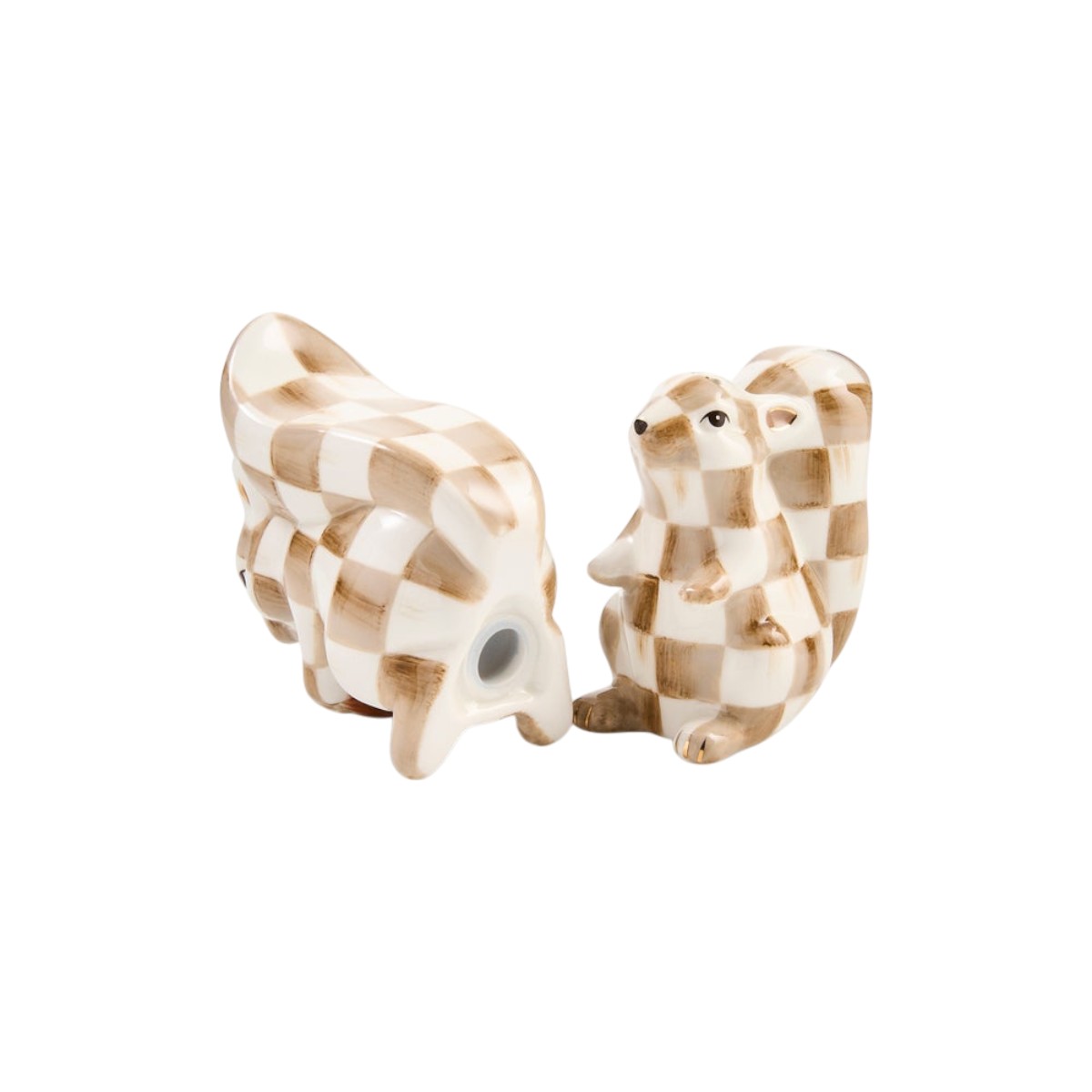 MacKenzie-Childs Mocha Check Squirrel Salt and Pepper Set
