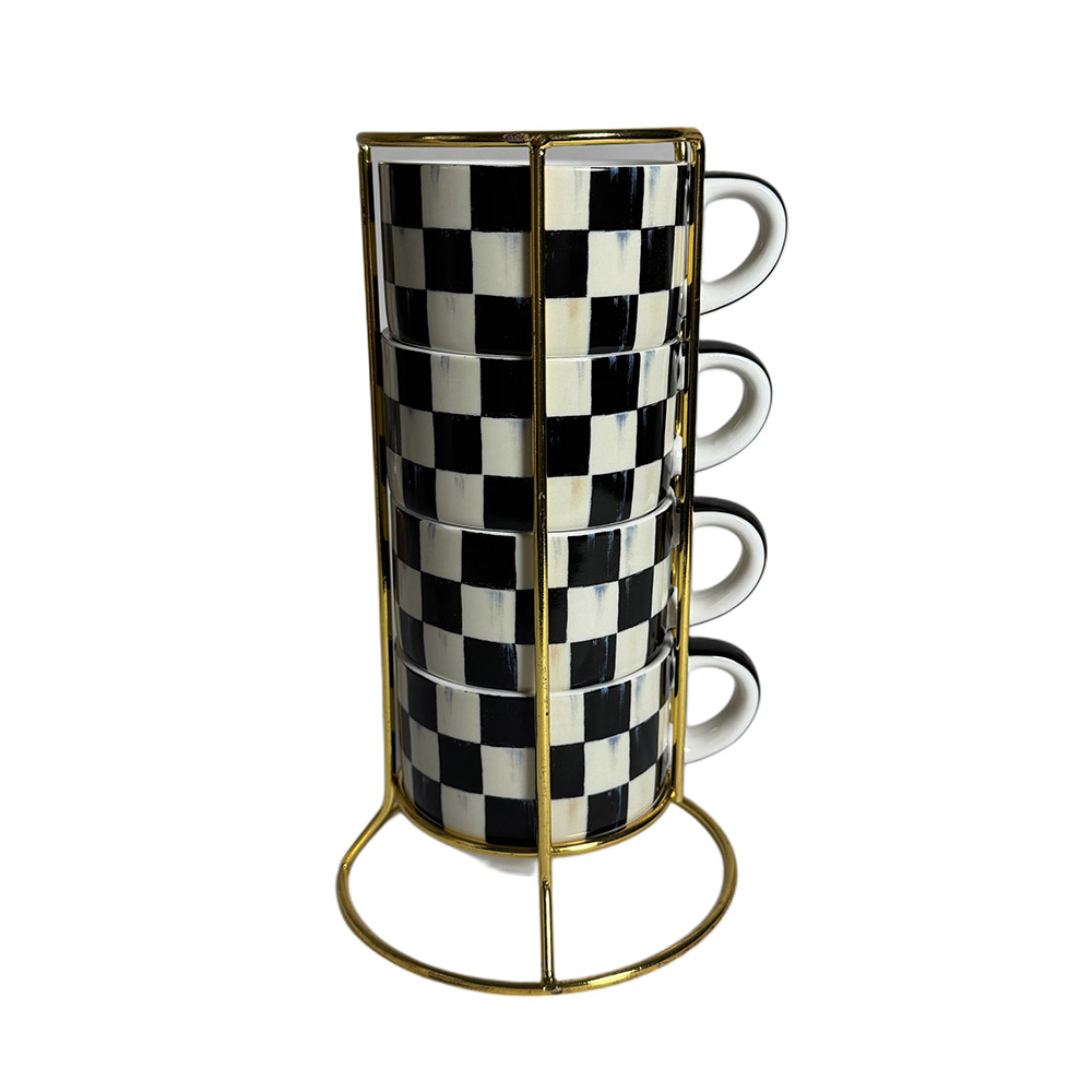 MacKenzie-Childs Cappuccino Cup Tower, Courtly Check