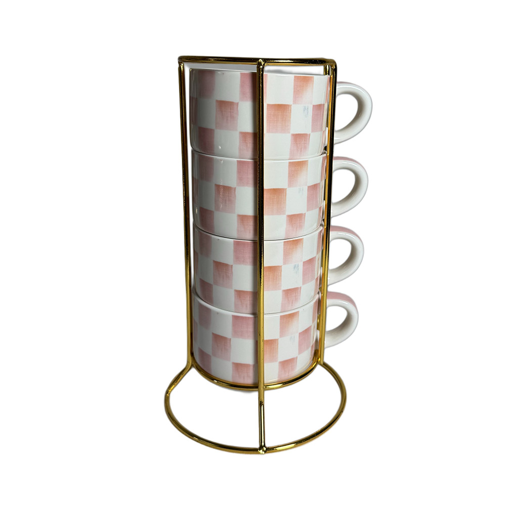 MacKenzie-Childs Cappuccino Cup Tower, Rosy Check