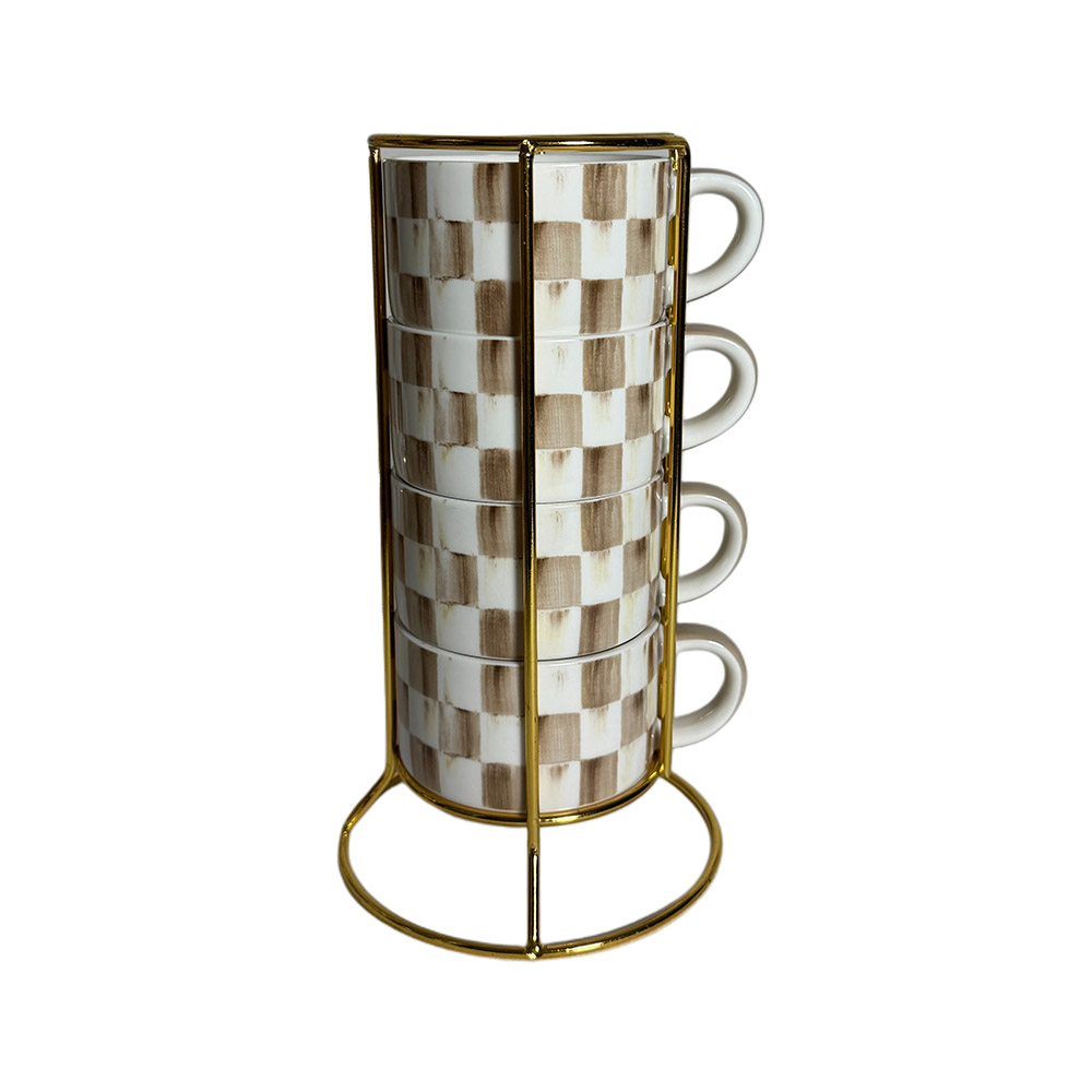 MacKenzie-Childs Cappuccino Cup Tower, Mocha Check