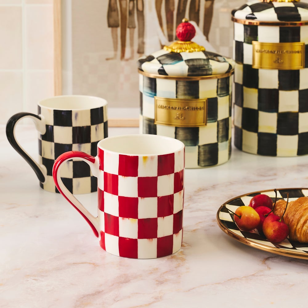 MacKenzie-Childs Porcelain Mug, Cherry Check