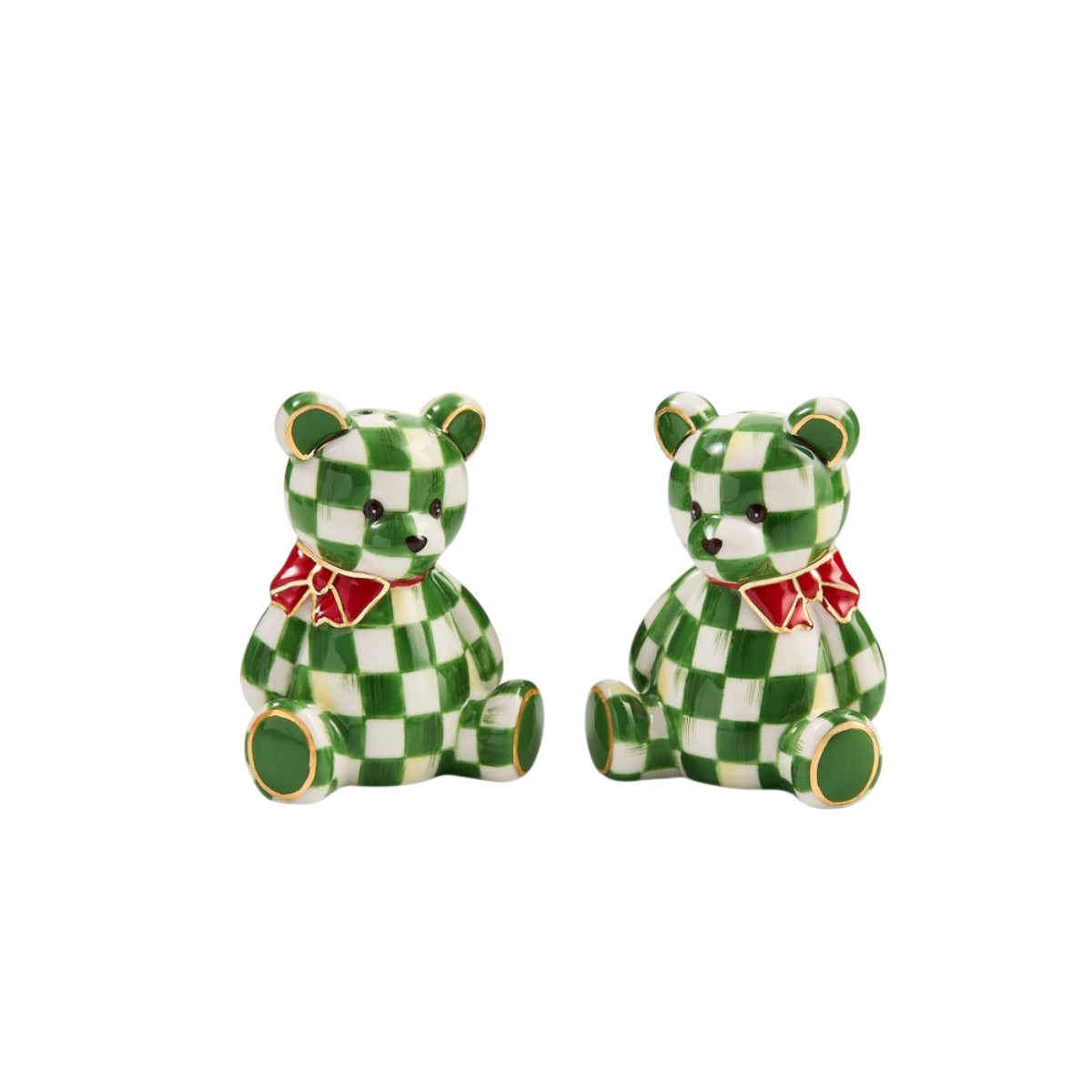 MacKenzie-Childs Emerald Check Holiday Bear Salt and Pepper Set