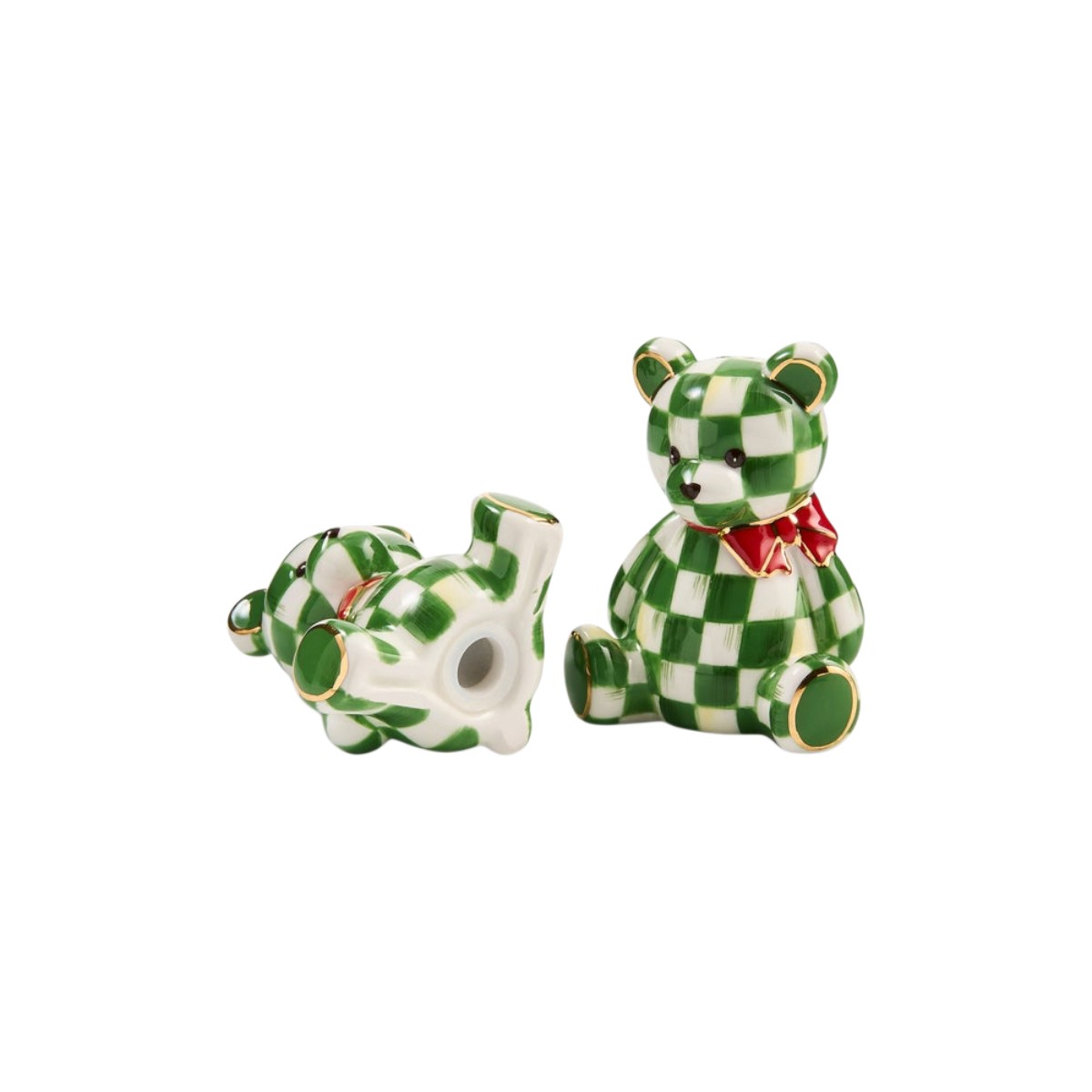 MacKenzie-Childs Emerald Check Holiday Bear Salt and Pepper Set