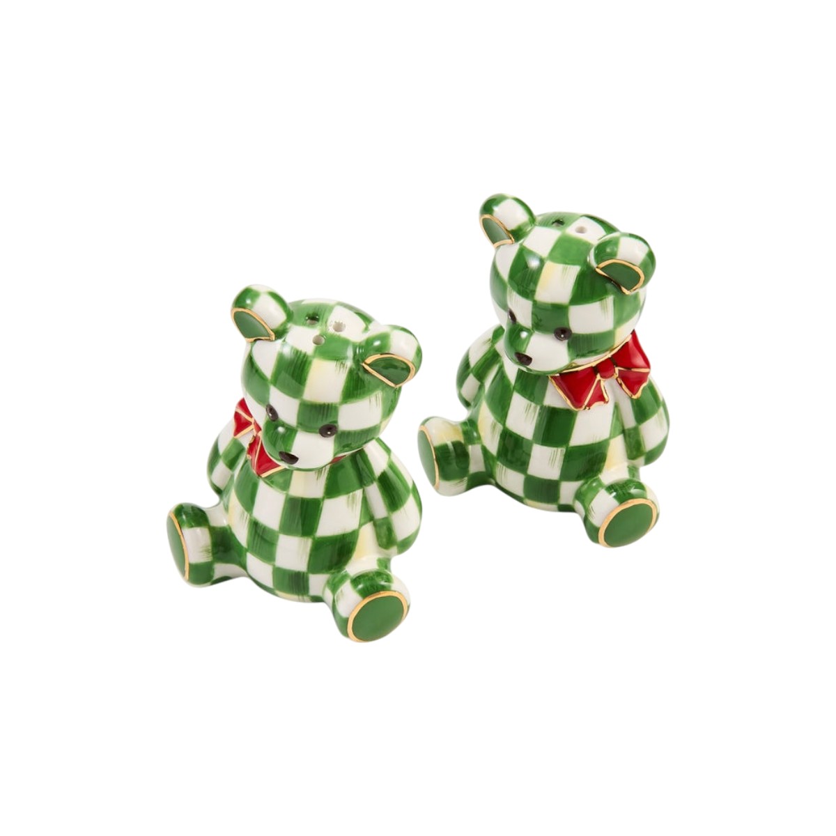 MacKenzie-Childs Emerald Check Holiday Bear Salt and Pepper Set