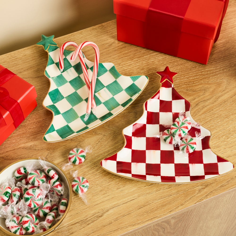 MacKenzie-Childs Tree Trinket Tray, Emerald Check