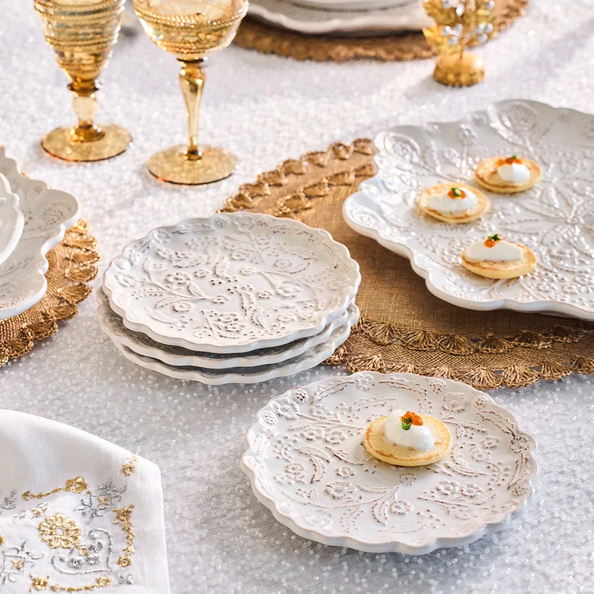 Juliska Berry and Thread Thistle Set of 4 Cocktail Plates, Whitewash