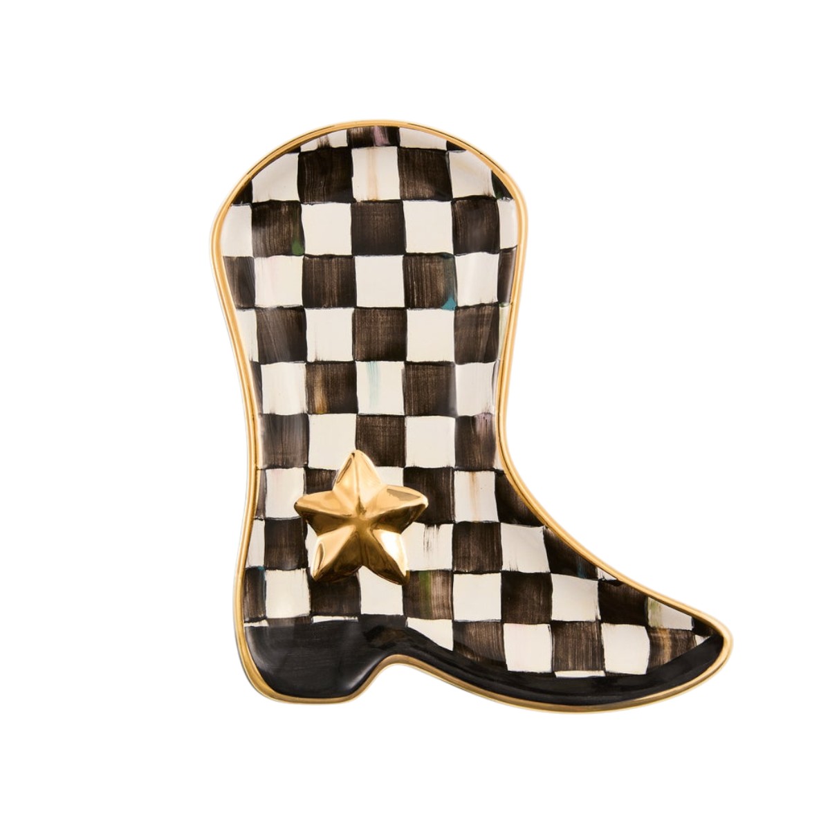 MacKenzie-Childs Lainey Wilson Cowgirl Boot Dish, Courtly Check
