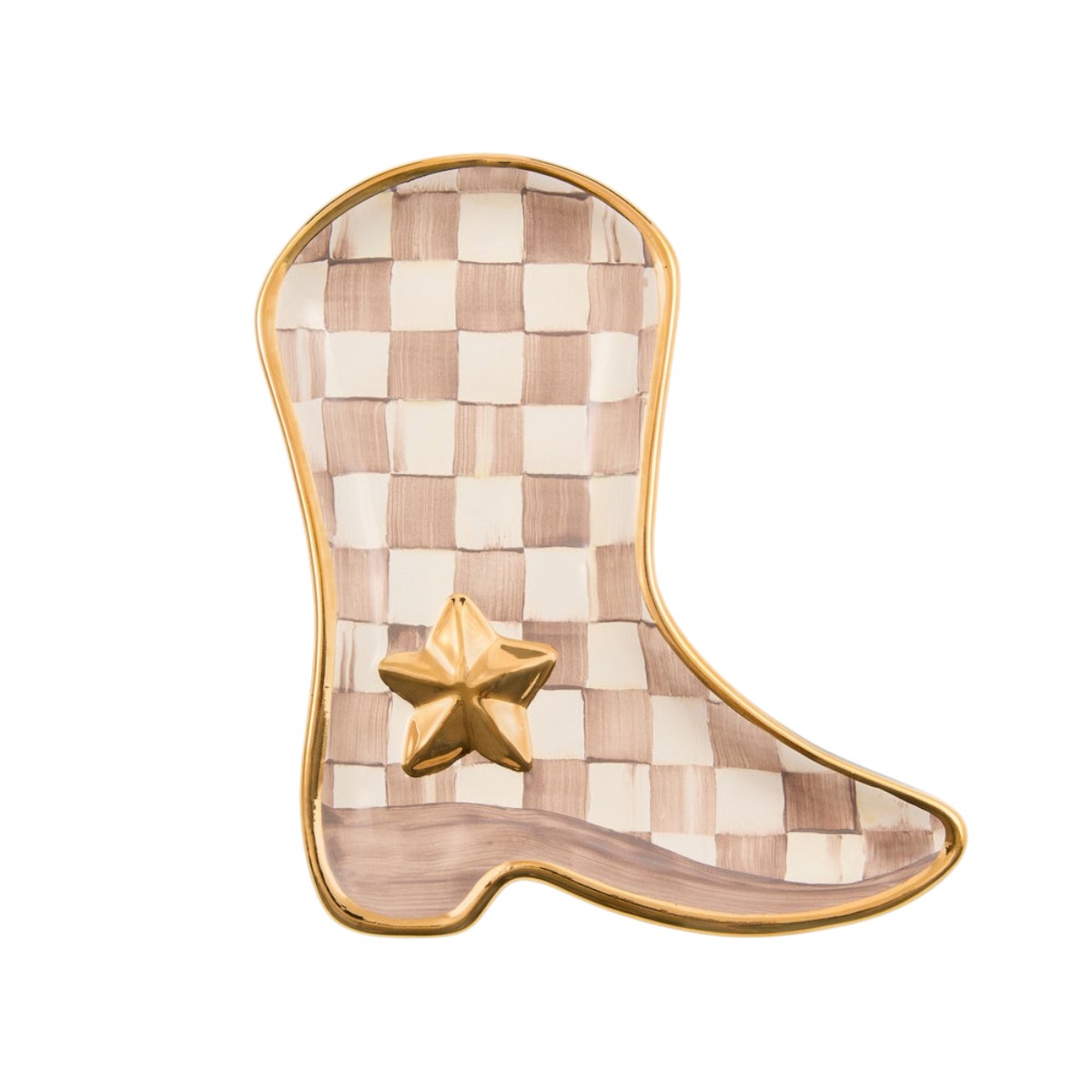 MacKenzie-Childs Lainey Wilson Cowgirl Boot Dish, Mocha Check