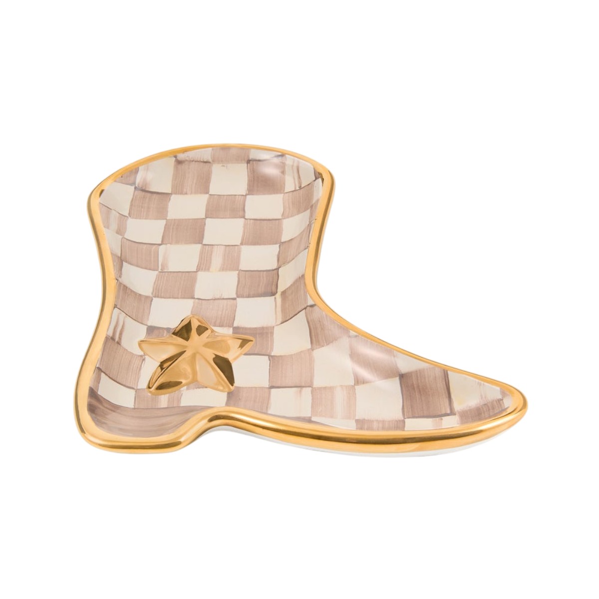 MacKenzie-Childs Lainey Wilson Cowgirl Boot Dish, Mocha Check