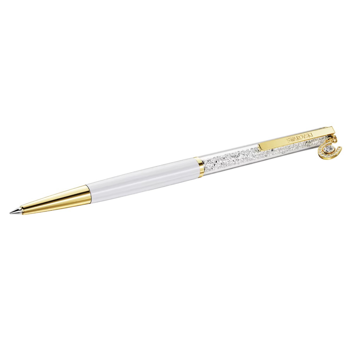 Swarovski Horse Shoe Crystalline Ballpoint Pen, White Lacquered and Gold Tone Plated