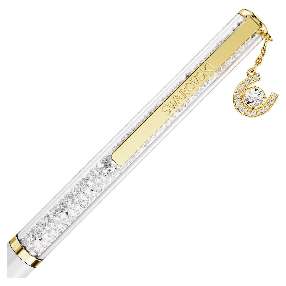 Swarovski Horse Shoe Crystalline Ballpoint Pen, White Lacquered and Gold Tone Plated