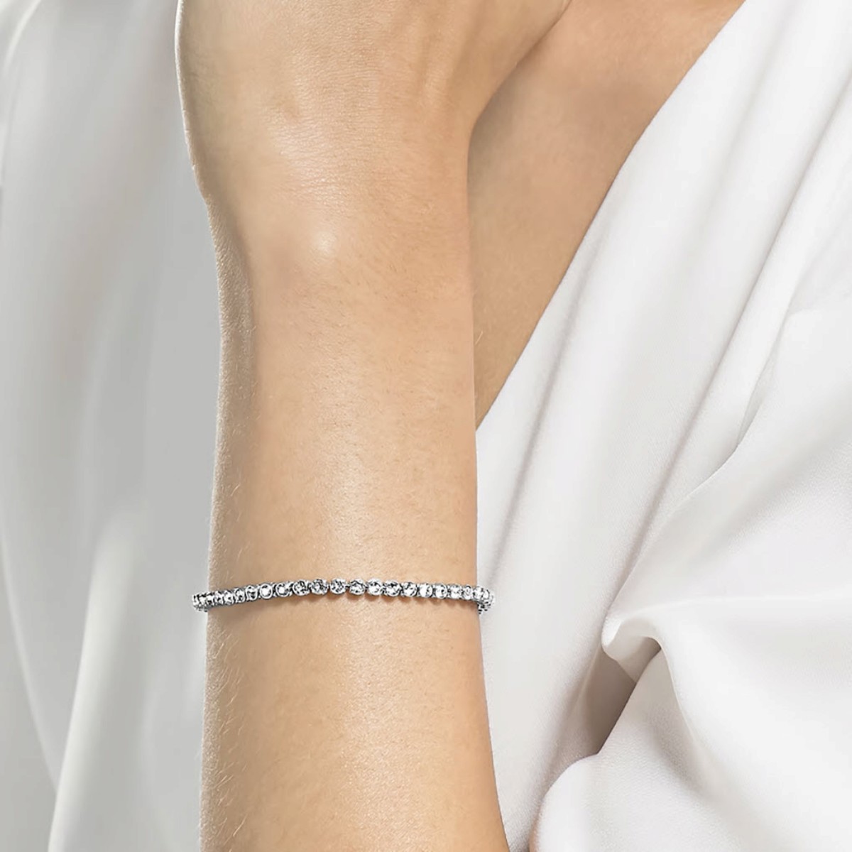 Swarovski Round Cut Imber Emily Tennis Bracelet, Blue and Rhodium Plated