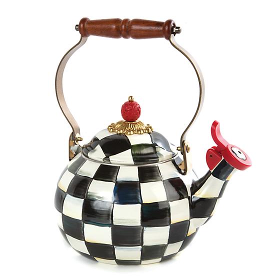 Mackenzie-Childs Courtly Check Enamel Whistling Tea Kettle, 2QT