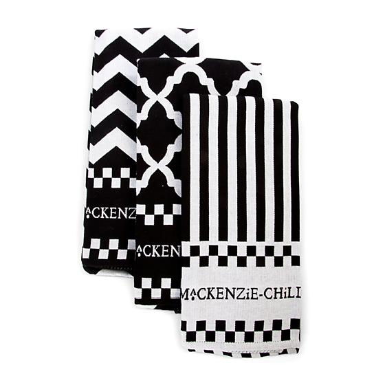 Mackenzie-Childs Black & White Zig Zag Dish Towels- Set of 3