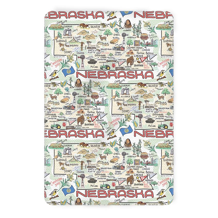 Fish Kiss Nebraska Map Tea Towel