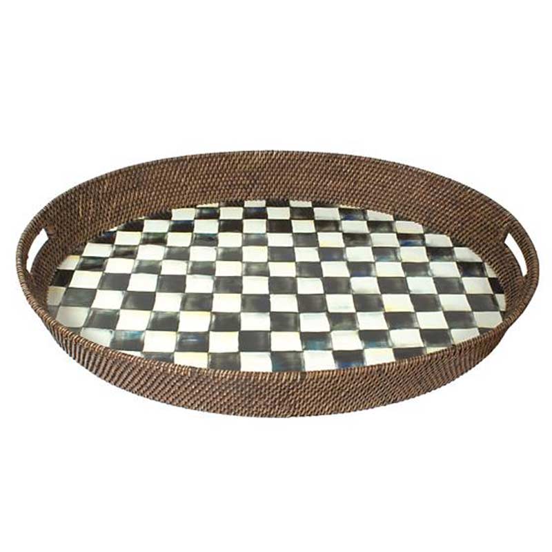 MacKenzie-Childs Courtly Check Rattan & Enamel Party Tray