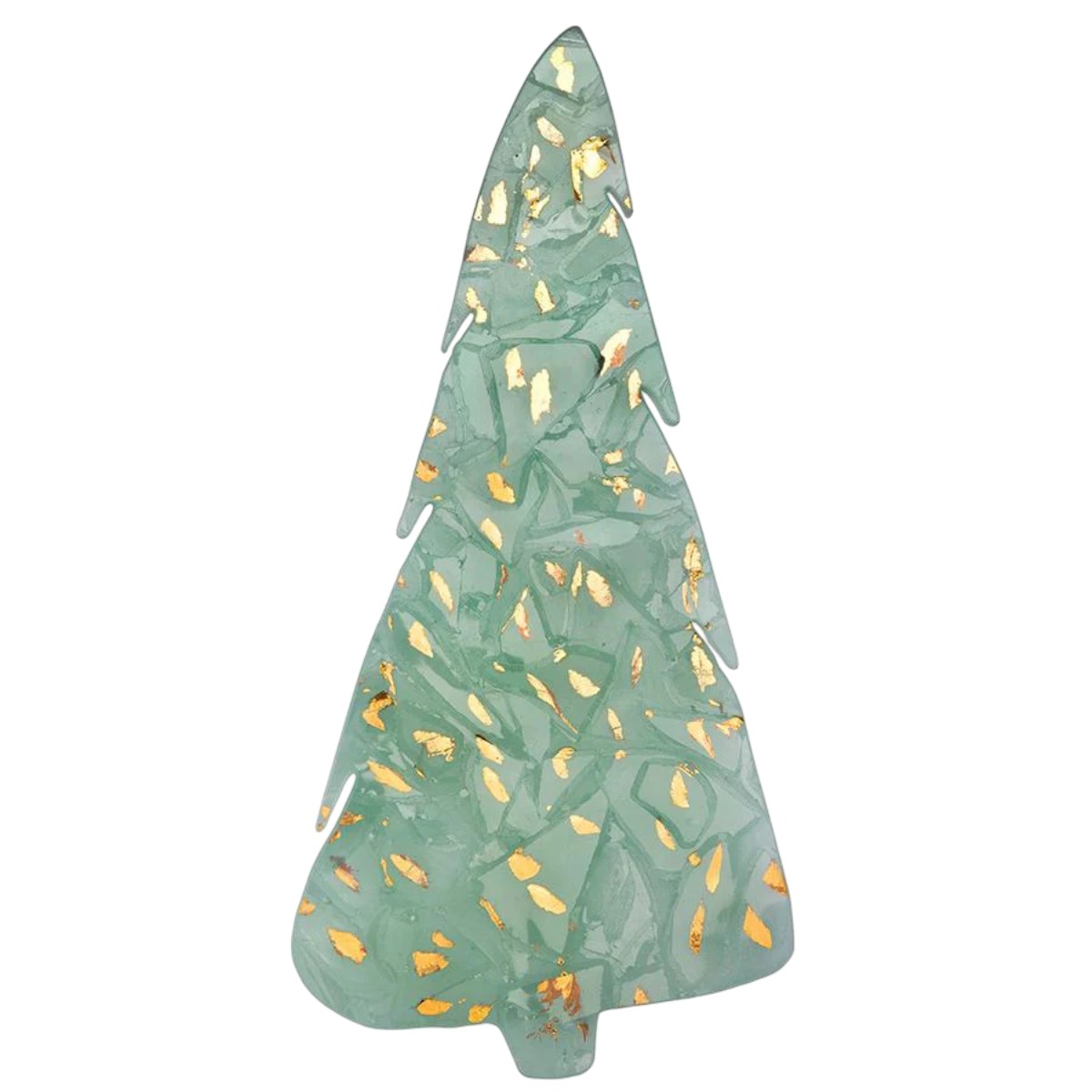 Annieglass Elements Holiday Tree Tray, Green with Yellow Gold