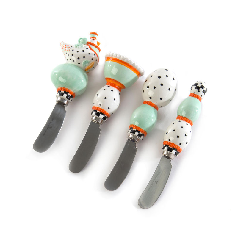 MacKenzie-Childs Patience Brewster Speckled Chicken Canape Knives, Set of 4