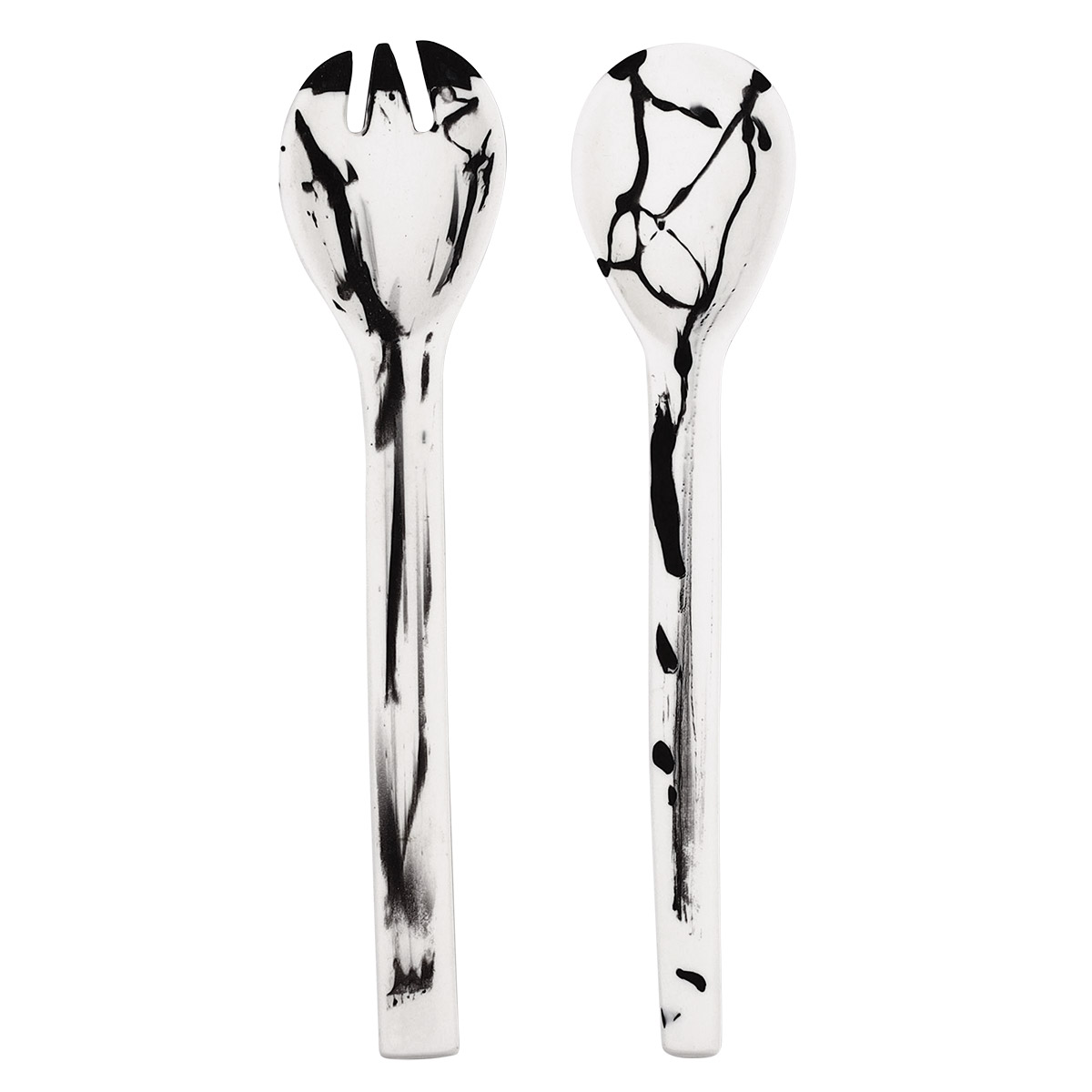 Nashi Everyday Salad Servers, White and Black Splatter