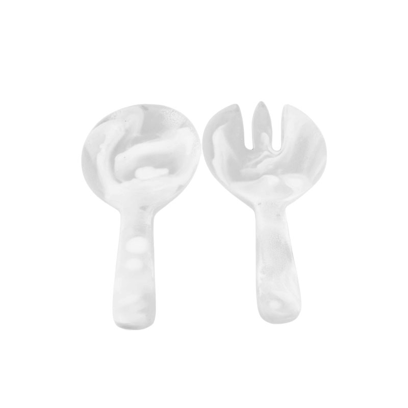 Nashi Resin Short Handle Salad Servers, White Swirl