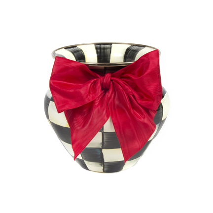 Mackenzie Childs Courtly Check Large Vase with Red Bow