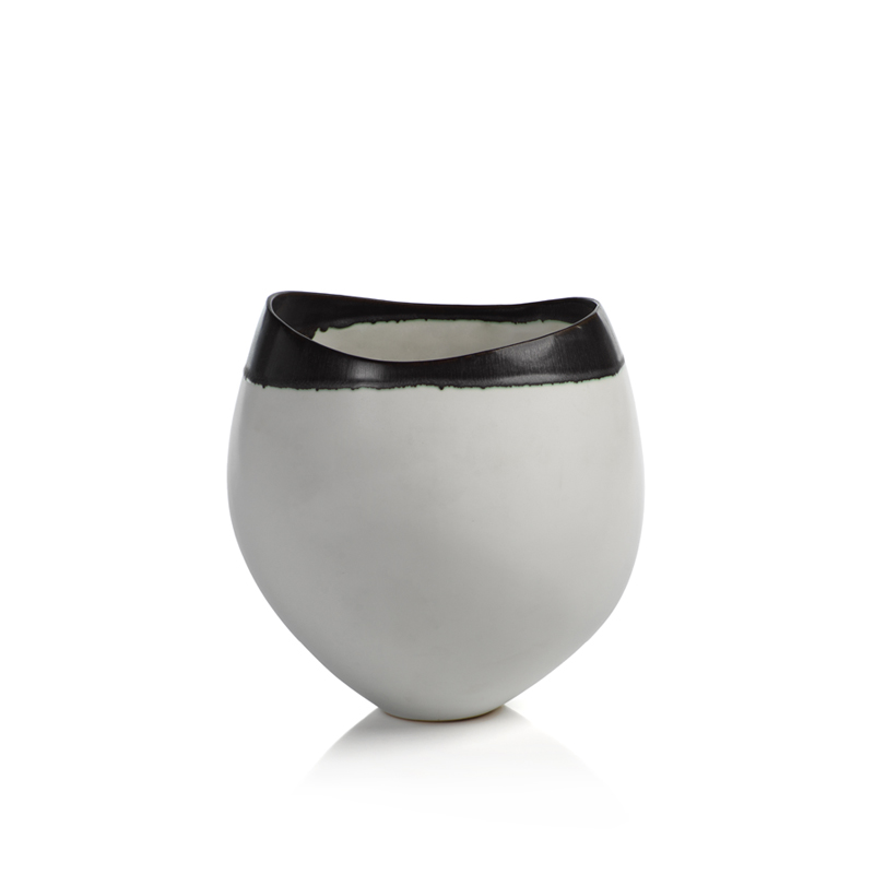 Zodax Trento White Eclipse Vase with Black Volcanic Rim, Small