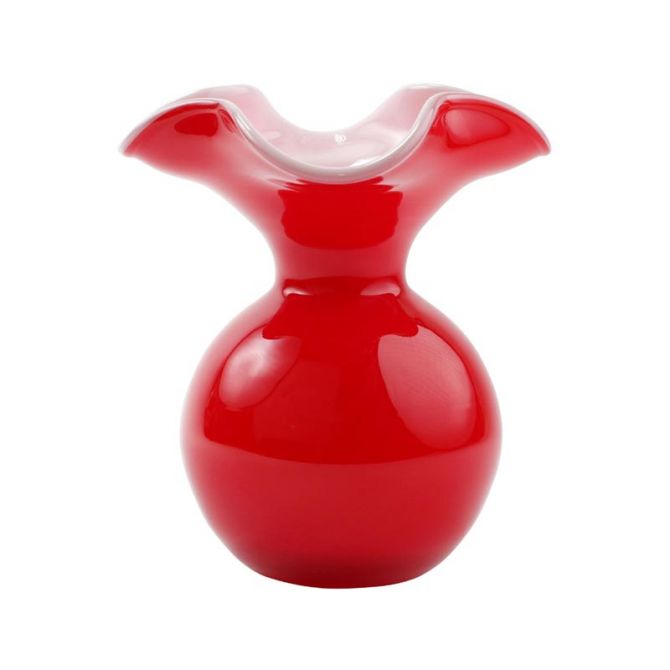 Vietri Hibiscus Glass Red Fluted Vase, Small
