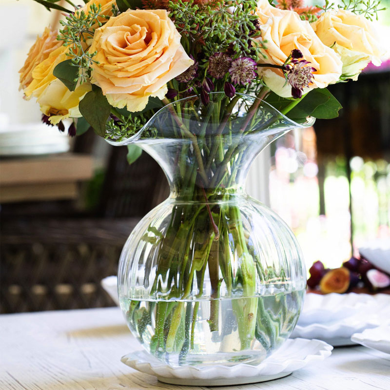 Vietri Hibiscus Glass Clear Fluted Vase, Medium