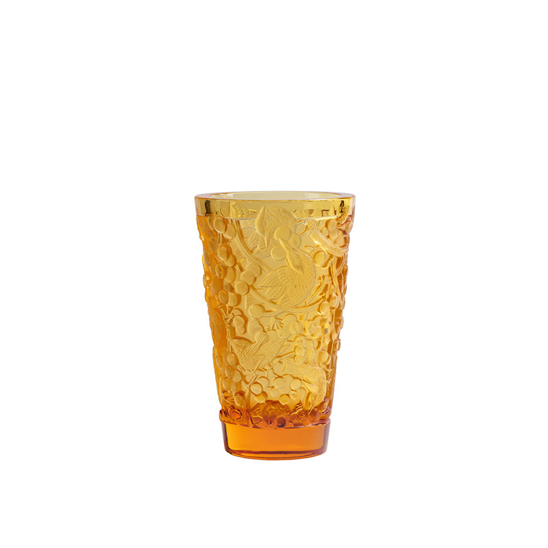 Lalique Merles Et Raisins Medium Vase, Amber