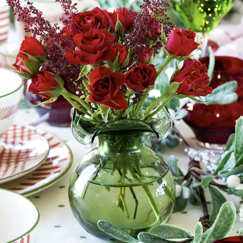 Vietri Hibiscus Glass Dark Green Vase, Bud